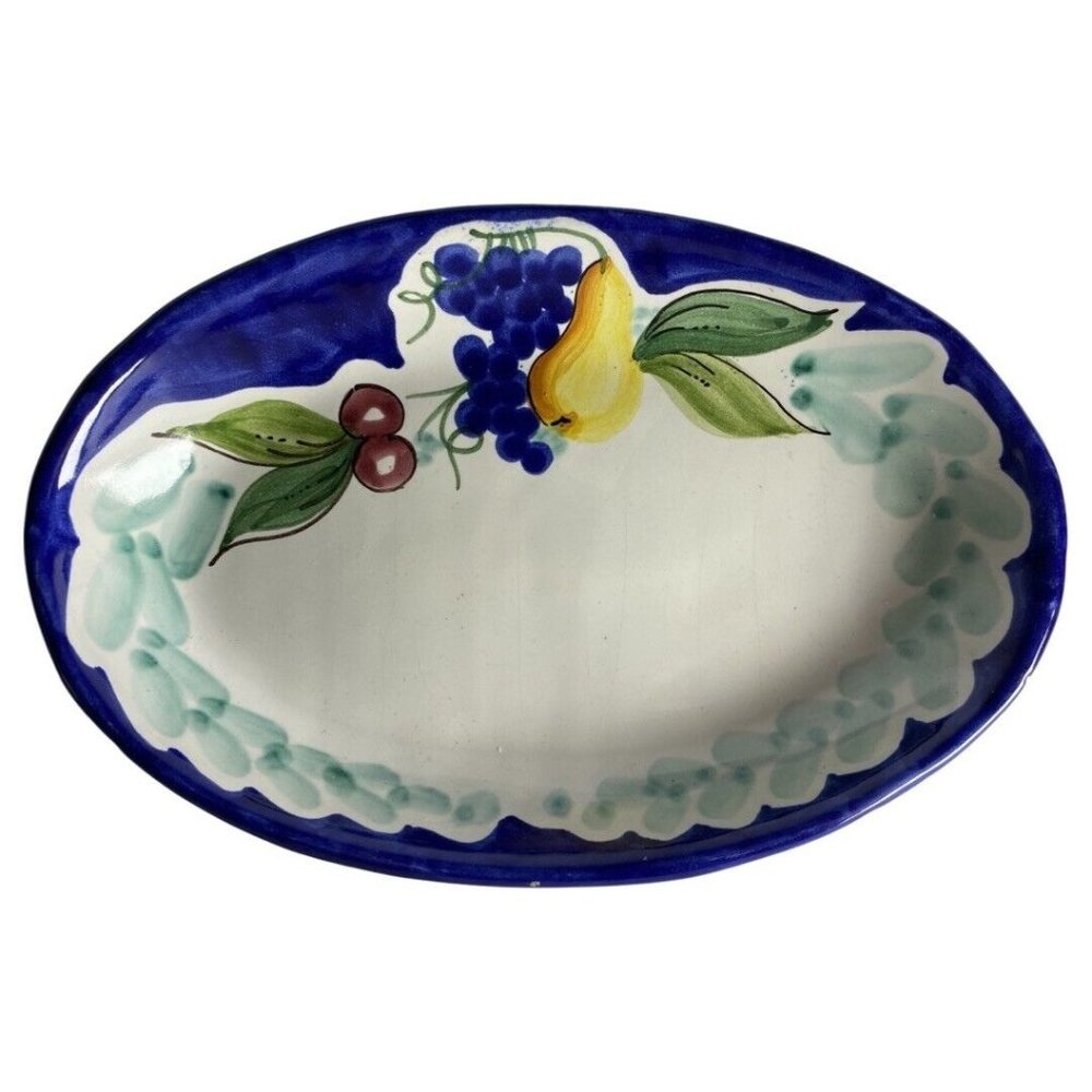 Dipinto a Mano Alimenti Hand Painted Fruit Italian Server/ Platter on Blue Vtg
